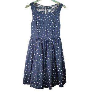 Moulinette Soeurs Dress White Polka Dot Navy Dress with Pockets Sz 4